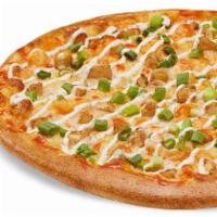 Vegan Buffalo Chicken-less Topper Pizza · Buffalo sauce, topped  with dairy free mozzarella, plant-based Beyond Chicken, green onions,...