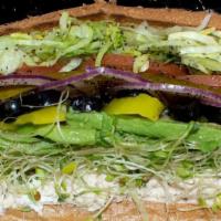 Tuna, Avocado and Sprouts Sandwich · Albacore white tuna, sprouts, fresh sliced avocado and whipped cream cheese. Comes with the ...