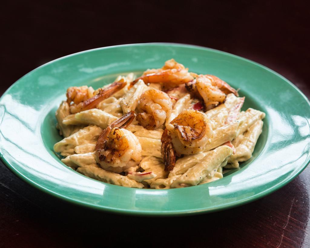 Rasta Pasta and Shrimp · Served in a creamy sauce mingled with shrimp.