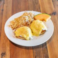 Classic Eggs Benedicts · Poached eggs, Canadian bacon, toasted muffins & house-made hollandaise.