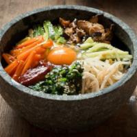 R3. Kimchi Dolsot Bibimbap · Steamed rice, spinach, bean sprout and house kimchi served with house mild spicy sauce mixed...