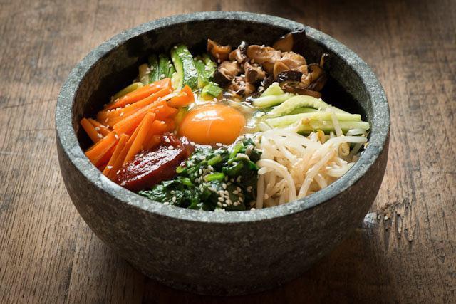 R3. Kimchi Dolsot Bibimbap · Steamed rice, spinach, bean sprout and house kimchi served with house mild spicy sauce mixed in a sizzling hot stone pot.