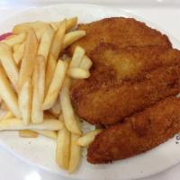 Fish & Chips · Tender white fish fillet breaded with our secret spices, deep-fried to golden brown perfecti...