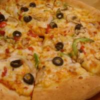 Vegetarian Garden Pizza · Fresh Mushroom, corn, onions, bell pepper and olive.