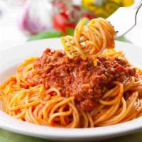 Meat Sauce spaghetti · Made with homemade meat sauce.