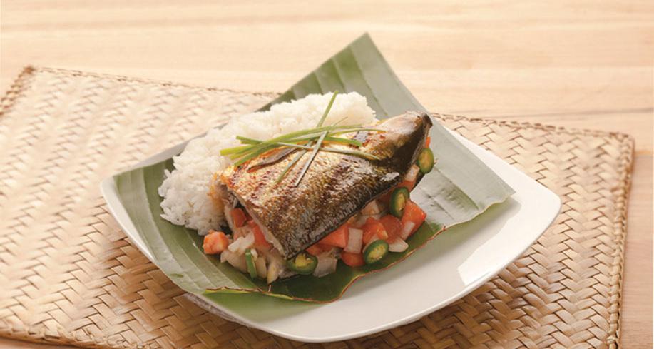 Grilled Half Bangus · Half bangus or milkfish stuffed with our signature tomato and onion salsa. Served with steamed rice.