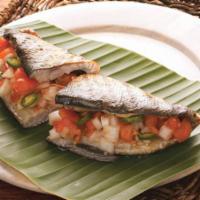 2 Pieces Grilled Half Bangus · 2 pieces of grilled half bangus or milkfish stuffed with our signature tomato and onion salsa.