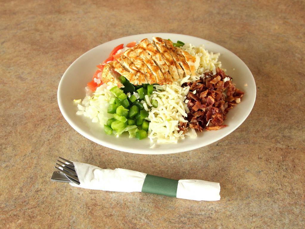 Ram's Horn Cobb Salad · Grilled chicken, shredded Monterey Jack cheese, bacon, tomatoes, onions, and green peppers. Comes with your choice of dressing.