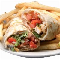 Chicken and Cheese Wrap · Grilled chicken breast, melted Jack cheese, shredded lettuce, tomato, and ranch dressing.