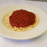Spaghetti · Topped with meat sauce.