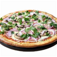 Suro Pizza · Homemade tomato sauce, mozzarella cheese, Canadian bacon, mushroom, red onion and fresh cila...