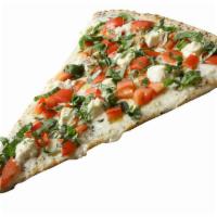 Ricotta Margarita Pizza Slice · White sauce, mozzarella cheese, fresh tomatoes, ricotta cheese and fresh basil.