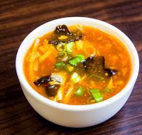S02. Hot and Sour Soup 酸辣汤 · Vegetarian soup with silken tofu, wood ear mushroom, chili, soy sauce, and rice vinegar. Low...