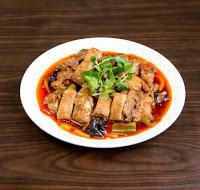 D04. Sichuan Spicy Crispy Boneless Duck 四川炸鸭 · Sauteed with wood ear mushroom, red pepper, green pepper, bamboo shoot, and onion in chili s...