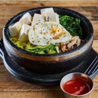 Tofu Bibimbap · Steamed Tofu on top / Steamed Rice served with Cooked vegetables (Carrot, Spinach, Zucchini,...