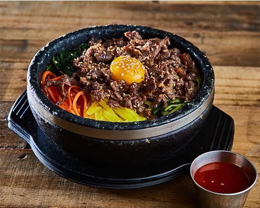 Bulgogi Bibimbap · Pan Fried Bulgogi on top / Steamed Rice served with Cooked vegetables (Carrot, Spinach, Zucchini, Mushroom, Pickled Radish
Egg Yolk, Sesame Seed on top  //  Red Pepper Paste On the Side
*** Delivery - Fried Egg ***