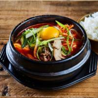 Vegetable Soon Tofu Soup · Spicy Tofu Soup with Vegetables (Mushroom, Scallion, Onion, Zucchini)
Steamed Rice Together
...