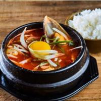 Seafood Soon Tofu Soup · Spicy Tofu Soup with Seafood and Vegetables (Mushroom, Scallion, Onion, Zucchini)
Steamed Ri...