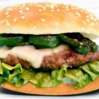 Caliente Spicy Burger · Our Delicious Caliente Burger comes with a 1/3 lb Spanish Beef (seasoned with Chorizo Season...