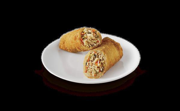 Chicken Egg Roll · Chicken Egg Rolls are prepared with a mixture of cabbage, carrots, green onions and marinated chicken wrapped in a thin wonton wrapper and cooked to a golden brown.