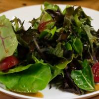 Simple Greens Salad · Organic mixed greens with kale, spinach, arugula, carrots, shaved fennel and tomatoes with S...