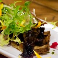 Farmer’s Flatbread · Herb-infused pork belly with smashed butternut squash, roasted cabbage and seasonal greens o...