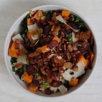 Harvest Kale · marinated kale, bacon, brussels sprouts, butternut squash, quinoa, pecans, dried cranberries...