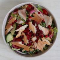 Smoked Trout Salad · GOOD greens, smoked trout, hard boiled egg*, cucumbers, beets, grape tomatoes, pickled onion...
