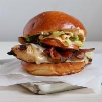 Chipotle Bacon Chicken Sandwich · chicken, cheddar cheese, bacon, lettuce, tomato, chipotle aioli (cal: 610) - Allergens: Whea...