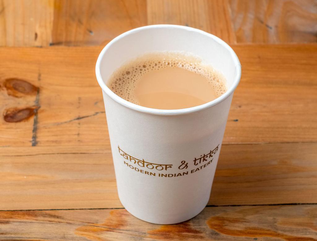 Hot Masala Chai Tea · The right blend of spices and Indian tea leaves brought to broil with milk, perfect for a little boost of energy or warm you up on a cold day!
