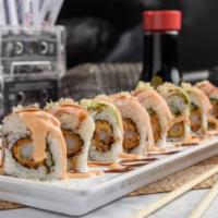 Sunset Strip Roll · Shrimp tempura and cucumbers. Topped with boiled shrimp, crabmeat, avocado, spicy mayo, eel ...