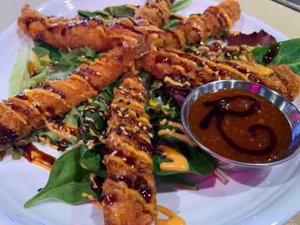 TNT Shrimp · Crispy shrimp served on a bed of spring mix, glazed with sweet
chili sauce, eel sauce and sprinkled with sesame seeds.