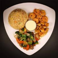 Shrimp and Chicken Hibachi · Served with soup, salad, fried rice and vegetables.