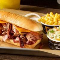 Westerner Sandwich Plate · Texas sized sandwich, with your choice of two slow-smoked meats and cheddar cheese on a toas...