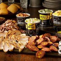 XL Pack · Includes a choice of 3 meats (1 lb. each) with 4 home-style medium sides, 8 rolls and barbec...
