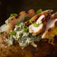 Chicken, Spinach & Cheese Baker · Creamy spinach, cheesy potato, and marinated smoked chicken