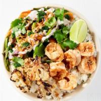 Grilled Coconut Shrimp Rice Bowls · Coconut Tiger Shrimp with grilled seasonal vegetables, chili yogurt and chive lime vinaigret...