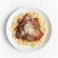 Spaghetti and 2 Meatballs · 2 handmade beef and pork meatballs, house-made marinara and Parmesan.