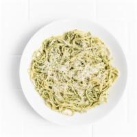 Linguini with Basil Pesto · Fresh house-made pesto with Parmesan.