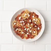 Spaghetti Siciliano  · Fresh and sun-dried tomatoes, garlic, Kalamata olives, capers, sherry, feta cheese 