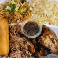 Build your own Meat Plate · Pick your choice of Meat(s), Lumpia, and two sides.