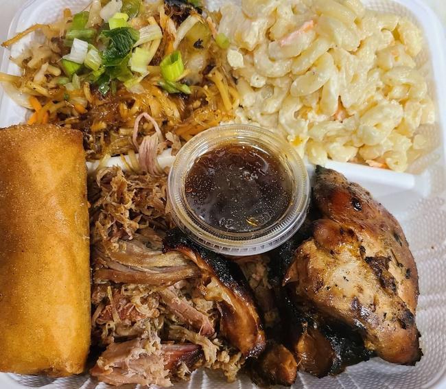 Build your own Meat Plate · Pick your choice of Meat(s), Lumpia, and two sides.