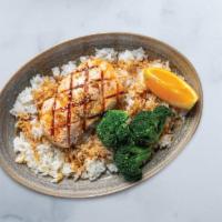 Kids Teriyaki Bowl · protein of choice, sushi rice or brown rice, teriyaki sauce, broccoli, fruit