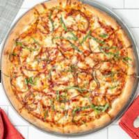 Barbecue Chicken Hand Tossed  Pizza · Chicken, red onions, fresh basil, mozzarella cheese, and a tangy sweet BBQ sauce!