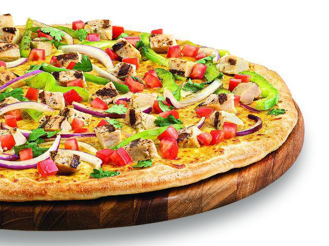 Chicken Curry Delight Gluten Free Pizza · Signature white garlic sauce on our original crust, topped with 100% whole milk mozzarella cheese, curry seasoning, all-natural grilled chicken, red onions, green bell peppers, diced tomatoes, and fresh cilantro.