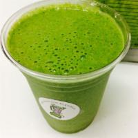 Power Smoothie · Kale, almond milk, honey, oats, flax seed and banana. Dairy free.
