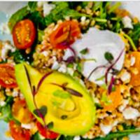 Breakfast Bowl · Organic power greens, quinoa, heirloom tomatoes, avocado, garbanzo beans , 2 eggs your way