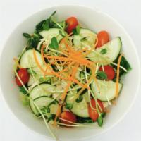 Mixed Green Salad · Organic baby spinach, crisp lettuce, tomato, shredded carrot, crisp cucumber, honey dijon or...
