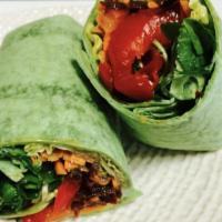 Greenelle Medley Wrap · Freshly made guacamole, romaine lettuce, tomato, organic baby  spinach and balsamic vinaigre...