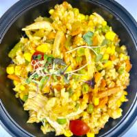 Brown Rice Bowl · Brown rice, sweet pea, sweet corn, roasted baby carrot, asparagus, avocado , cherry tomato